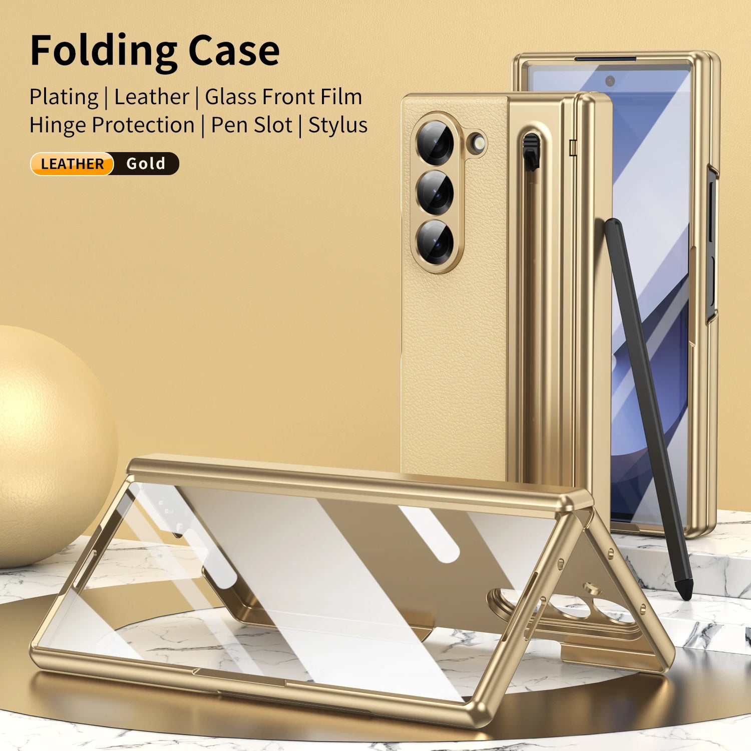 Premium Leather Case for Galaxy Z Fold 7 – with S Pen & Screen Protector