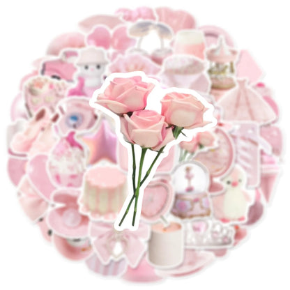 50pcs Cute Pink Aesthetic Stickers | Waterproof Vinyl Decals for Phone, Laptop & Journals