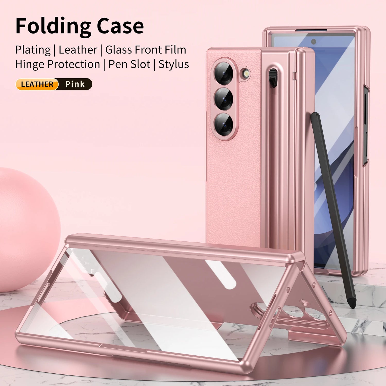 Premium Leather Case for Galaxy Z Fold 7 – with S Pen & Screen Protector