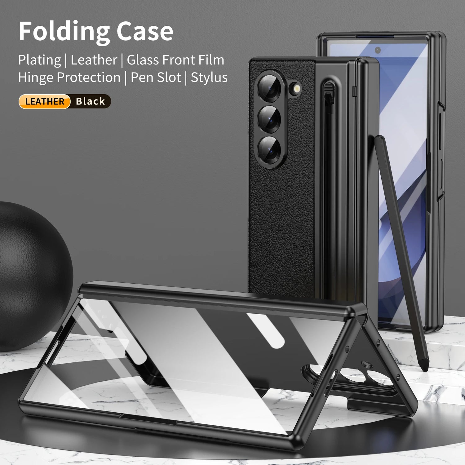 Premium Leather Case for Galaxy Z Fold 7 – with S Pen & Screen Protector
