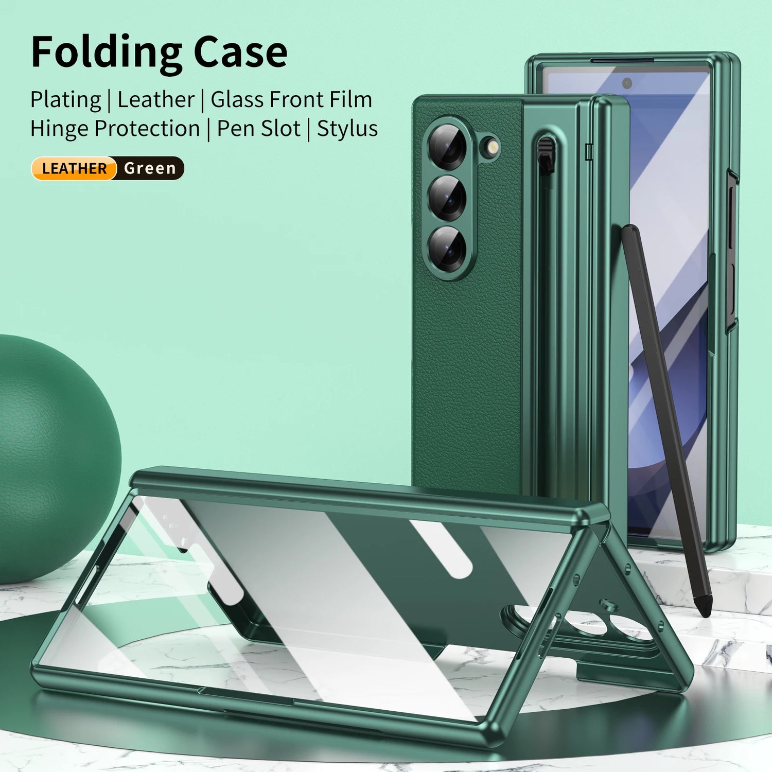 Premium Leather Case for Galaxy Z Fold 7 – with S Pen & Screen Protector
