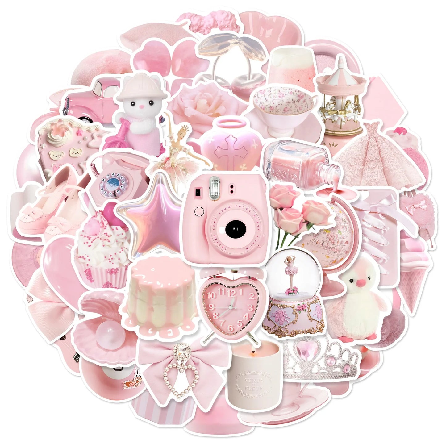 50pcs Cute Pink Aesthetic Stickers | Waterproof Vinyl Decals for Phone, Laptop & Journals