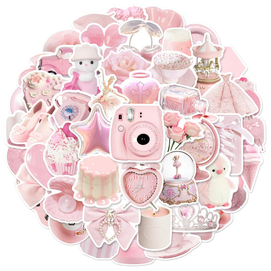 50pcs Cute Pink Aesthetic Stickers | Waterproof Vinyl Decals for Phone, Laptop & Journals