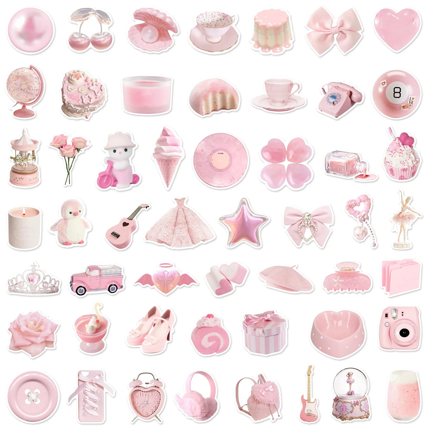 50pcs Cute Pink Aesthetic Stickers | Waterproof Vinyl Decals for Phone, Laptop & Journals
