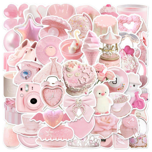 50pcs Cute Pink Aesthetic Stickers | Waterproof Vinyl Decals for Phone, Laptop & Journals