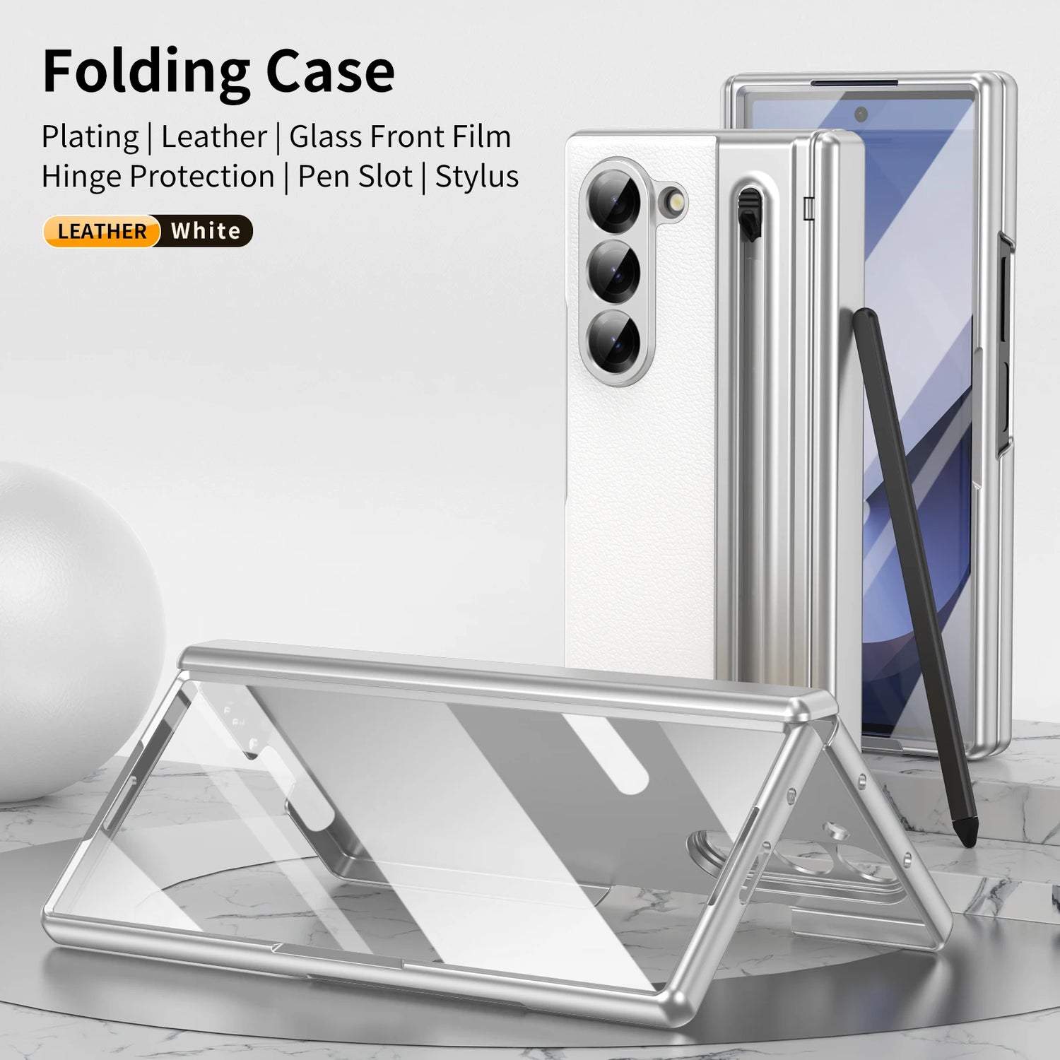 Premium Leather Case for Galaxy Z Fold 7 – with S Pen & Screen Protector